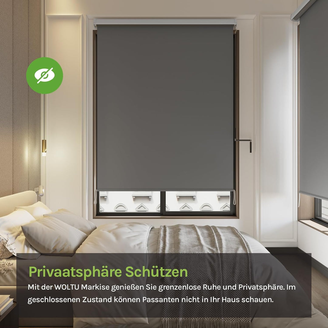 WOLTU Senkrechtmarkise Balkonmarkise Vertikalmarkise mit Handkurbel und Markisenkassette für Terrass