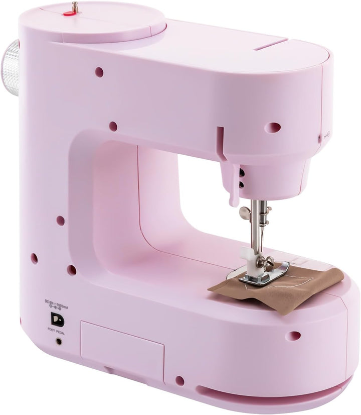SABUIDDS Nähmaschine Rosa für Anfänger und Kinder, mit Hand- und Fusspedal, 5 Nähprogramme für Häuse