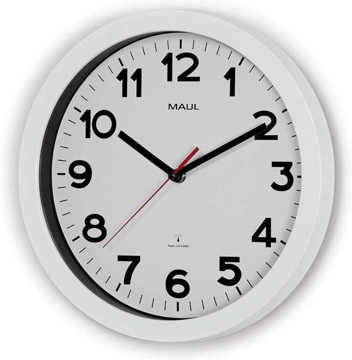 Maul Wanduhr MAULstep Ø 30 cm | Funkuhr mit automatischer Zeiteinstellung | ideal für Wohnzimmer, Sc