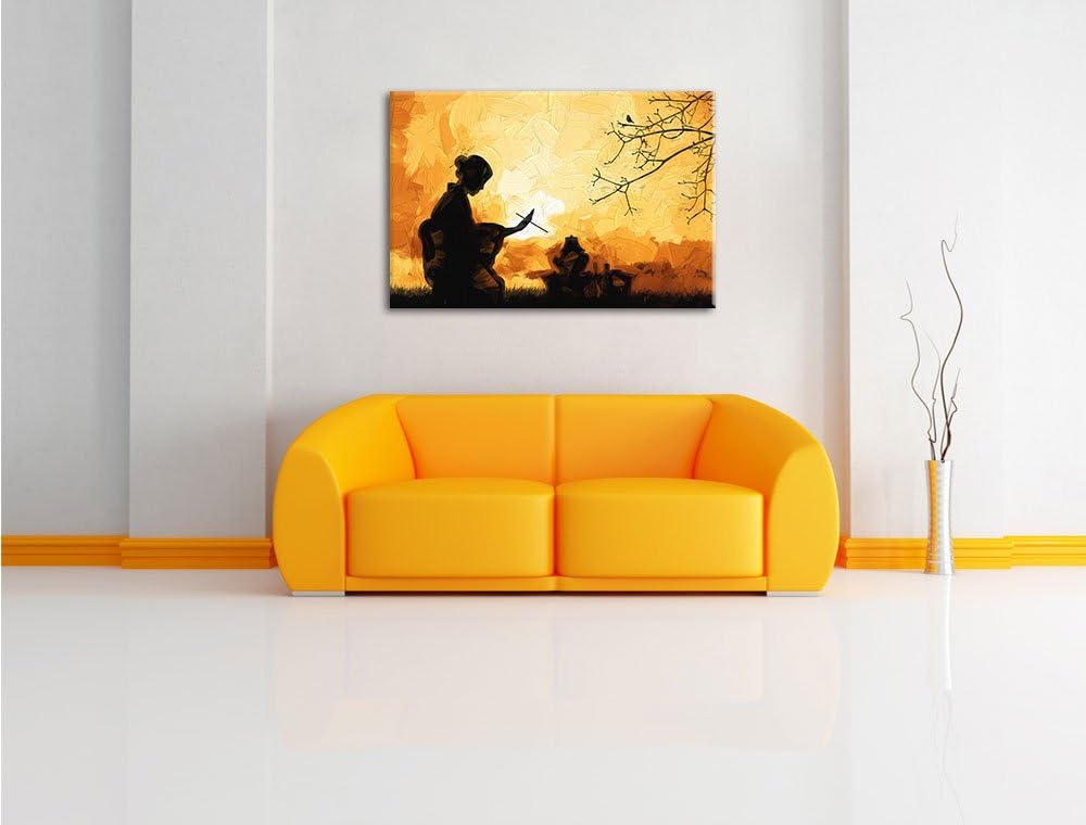 Geisha Pinsel Effekt, Format: 100x70 auf Leinwand, XXL riesige Bilder fertig gerahmt mit Keilrahmen,