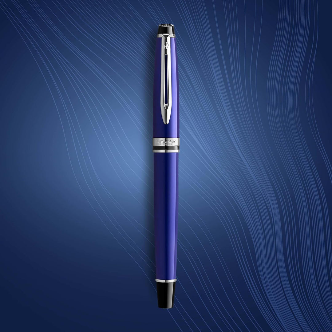 Waterman Expert Füller , blau mit Chromzierteilen , Füllfederhalter mit mittlerer Feder , Geschenkbo