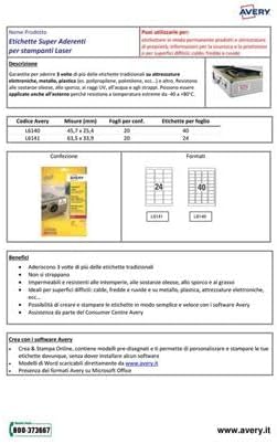 Avery L6141-20 Etiketten für Laserdrucker stark klebend 63,5 x 33,9 mm 480 Stück Weiss