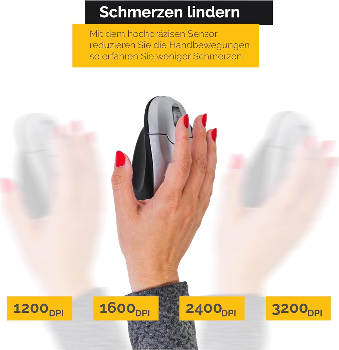 BakkerElkhuizen Grip Mouse Wireless, Ergonomische vertikale Maus, Rechtshänder, Kabellos, Silber/Sch