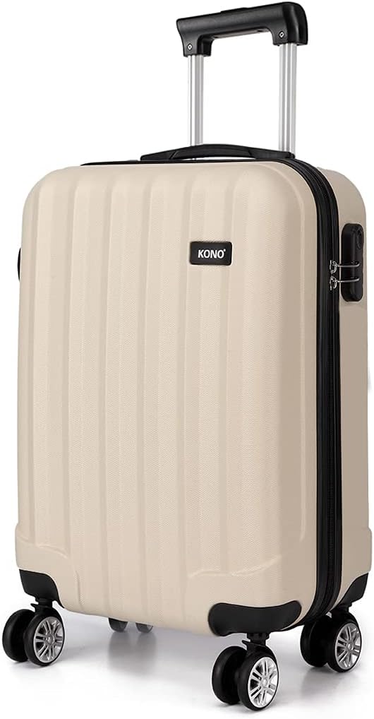 KONO Hartschale Trolley Koffer 4 Rollen Reisekoffer Gepäck (Beige, M) Beige M (56cm - 40L), Beige M