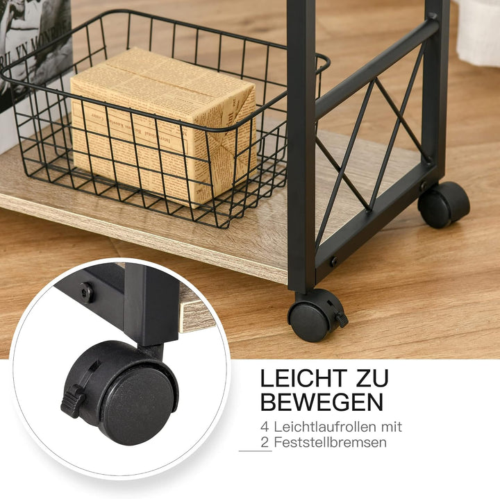HOMCOM Beistelltisch Servierwagen mit Rädern Küchenwagen Kaffeetisch mit Schublade Ablage Sideboard