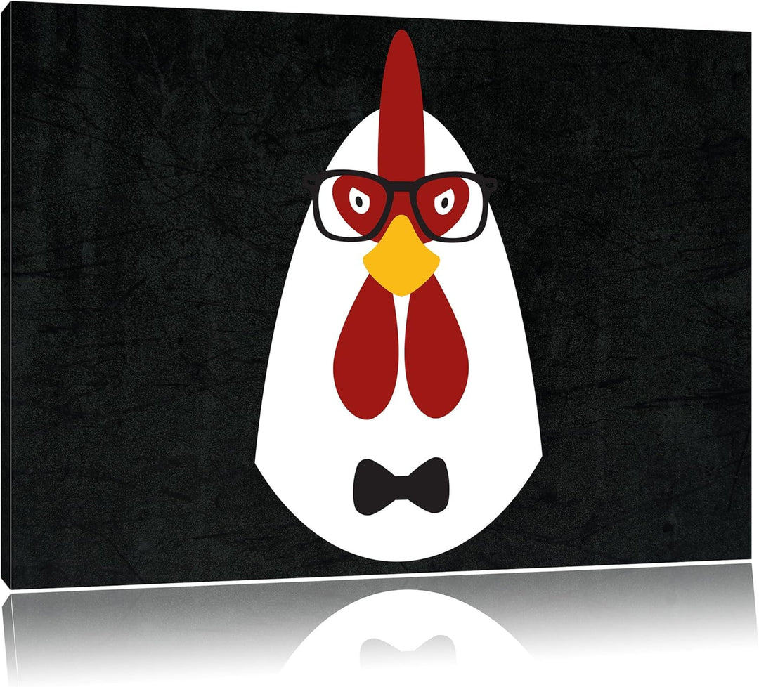 Hipster Huhn schwarz, Format: 100x70 auf Leinwand, XXL riesige Bilder fertig gerahmt mit Keilrahmen,