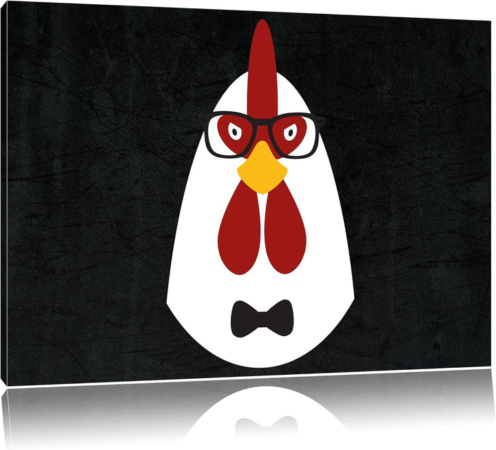 Hipster Huhn schwarz, Format: 100x70 auf Leinwand, XXL riesige Bilder fertig gerahmt mit Keilrahmen,