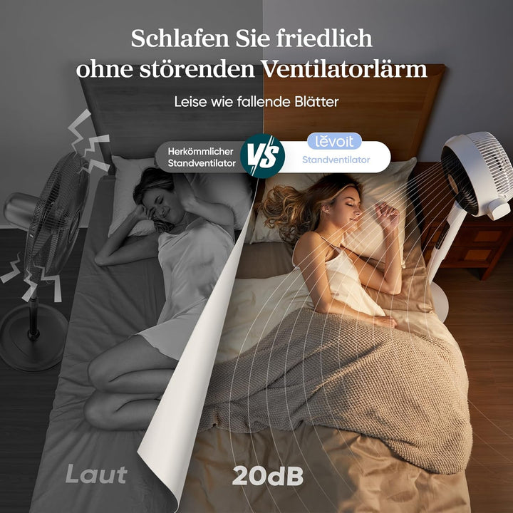 Levoit 20dB Standventilator Leise, Oszillierender Ventilator mit Sensor und Fernbedienung, 2465m³/h