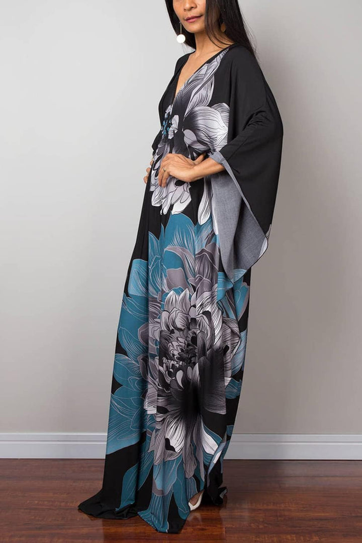 YouKD Sommer Geblümter Loser Kaftan Boho-Strand Bikini Aufdecken Kleid Plus Grösse Robe für Damen Ei