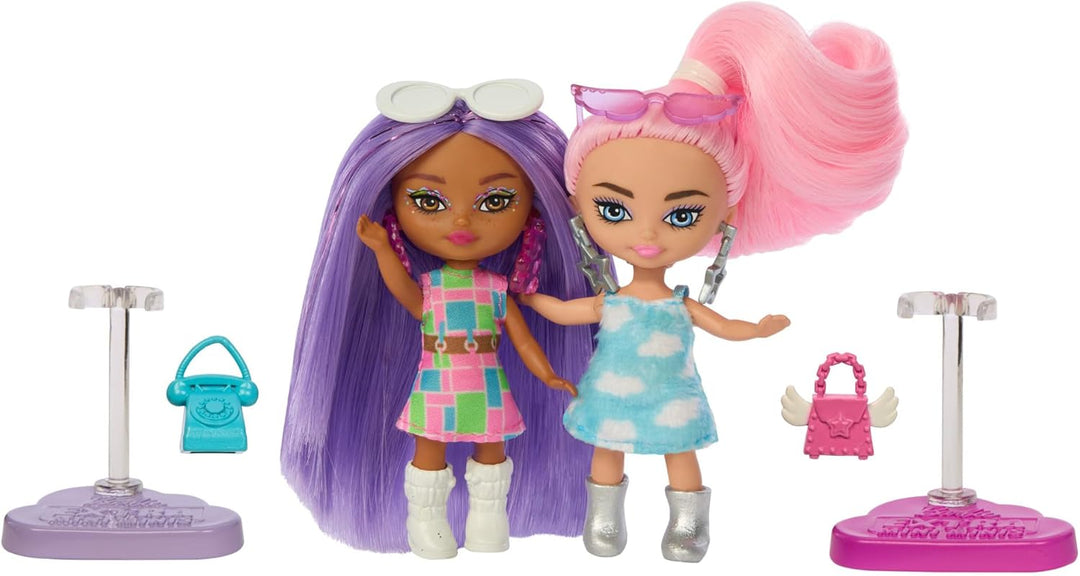 BARBIE Extra Mini Minis Set - 5 kleine Puppen mit Puppenständern, bunt, modisch und vielfältige Acce