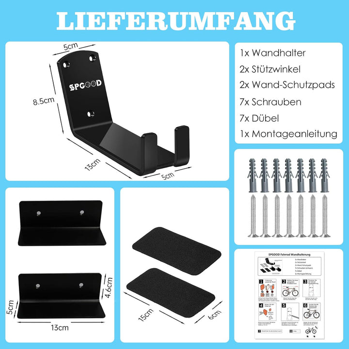 SPGOOD Fahrrad Wandhalterung 3 IN 1 Fahrradhalterung Wand Bike Wall Mount -1xWandhalter & 2x Stützwi