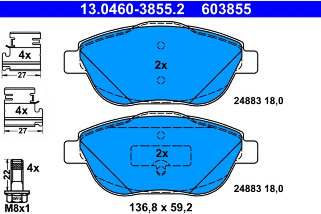 ATE 13.0460-3855.2 Bremsbelagsatz, Scheibenbremse