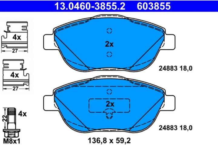ATE 13.0460-3855.2 Bremsbelagsatz, Scheibenbremse