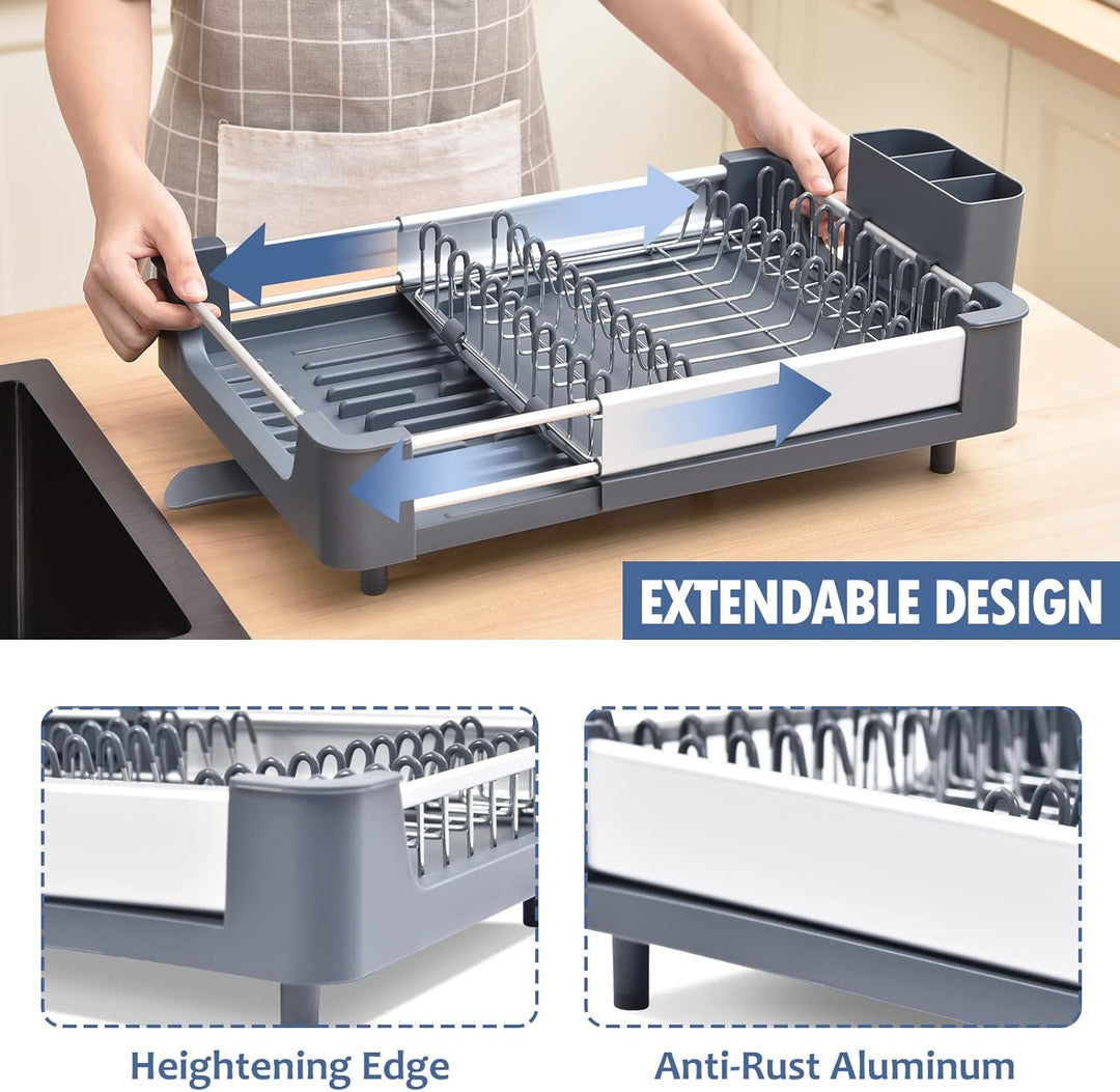 KINGRACK Erweiterbares Abtropfgestell,Geschirr abtropfgestell, Aluminium Geschirrkorb,Verstellbarer