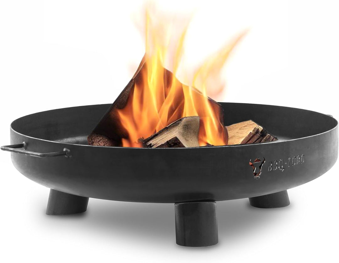BBQ-Toro Feuerschale Ø 70 cm | Schwarz | Outdoor Feuerstelle mit DREI Standbeinen und Zwei Griffen |