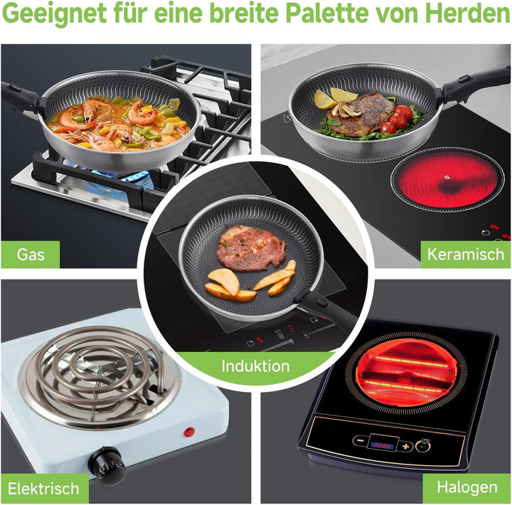 AMZCHEF Edelstahl-Bratpfanne, antihaftbeschichtete 3-lagige Induktionskochpfanne mit Griff, 24cm