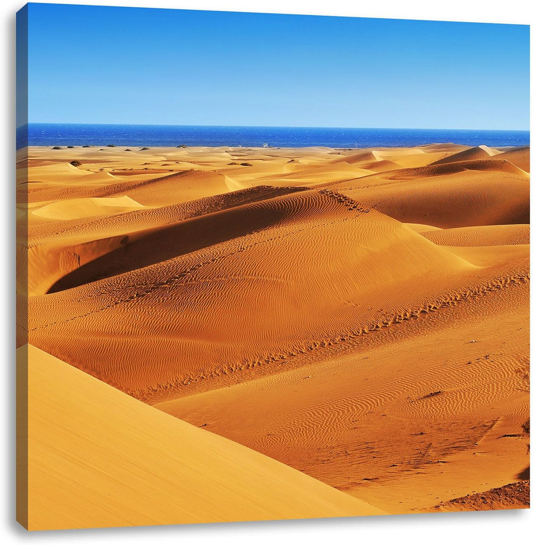 Pixxprint Wüste am Meer, Format: 70x70 auf Leinwand, XXL riesige Bilder fertig gerahmt mit Keilrahme