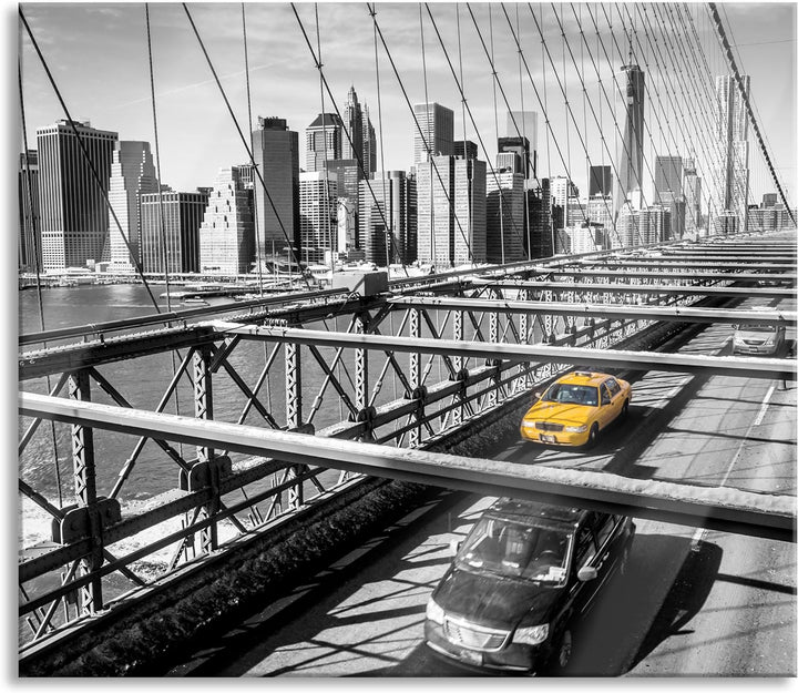 Gelbes Taxi in New York auf Brücke Herdabdeckplatte & Spritzschutz aus Echtglas | Für Herd-Kochfelde