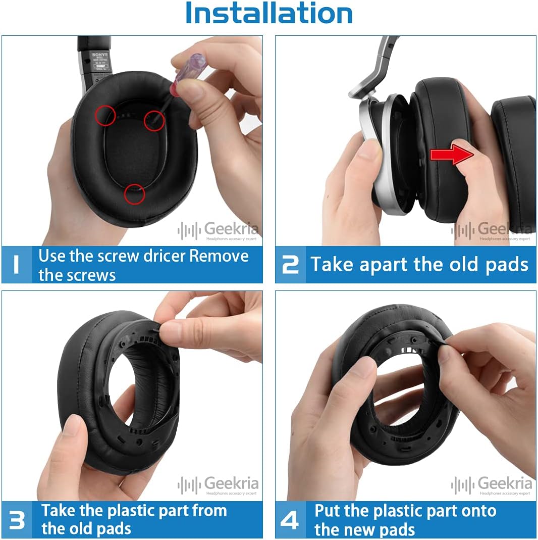 Geekria Ohrpolster + Stirnband Kompatibel mit Sony MDR-HW700, MDR-HW700DS Kopfhörer Ersatz Ohrpolste