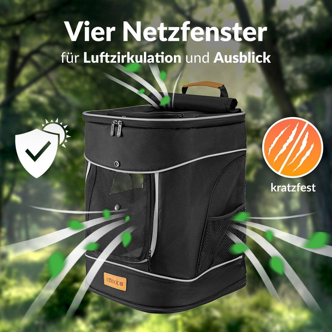 CADOCA® Haustierrucksack bis 20 kg verstellbare Gurte faltbar Kurzleine Haustier Tragetasche Hunderu