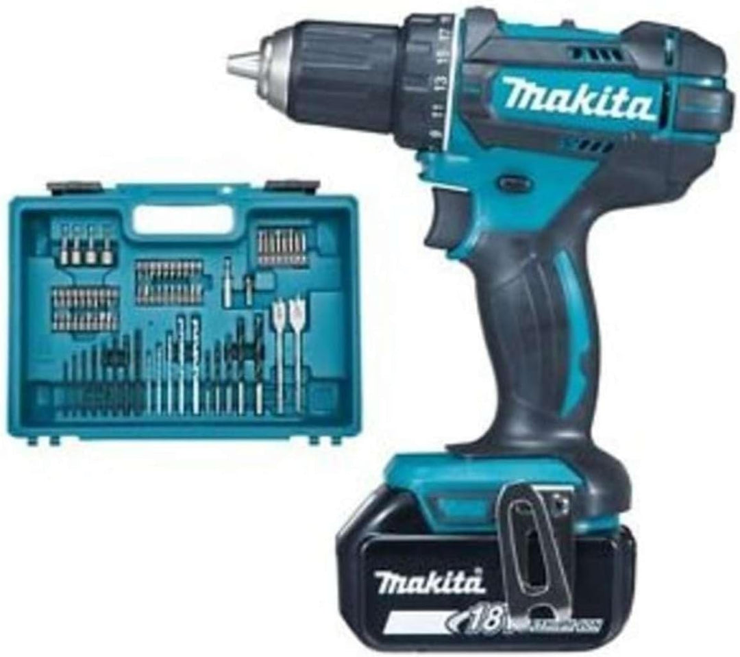 Makita Bohrmaschine/Akkuschrauber 18V, Li-Ion-Akku, 3 Ah Ø 13 mm + Zubehör-Set – DDF482RFX1