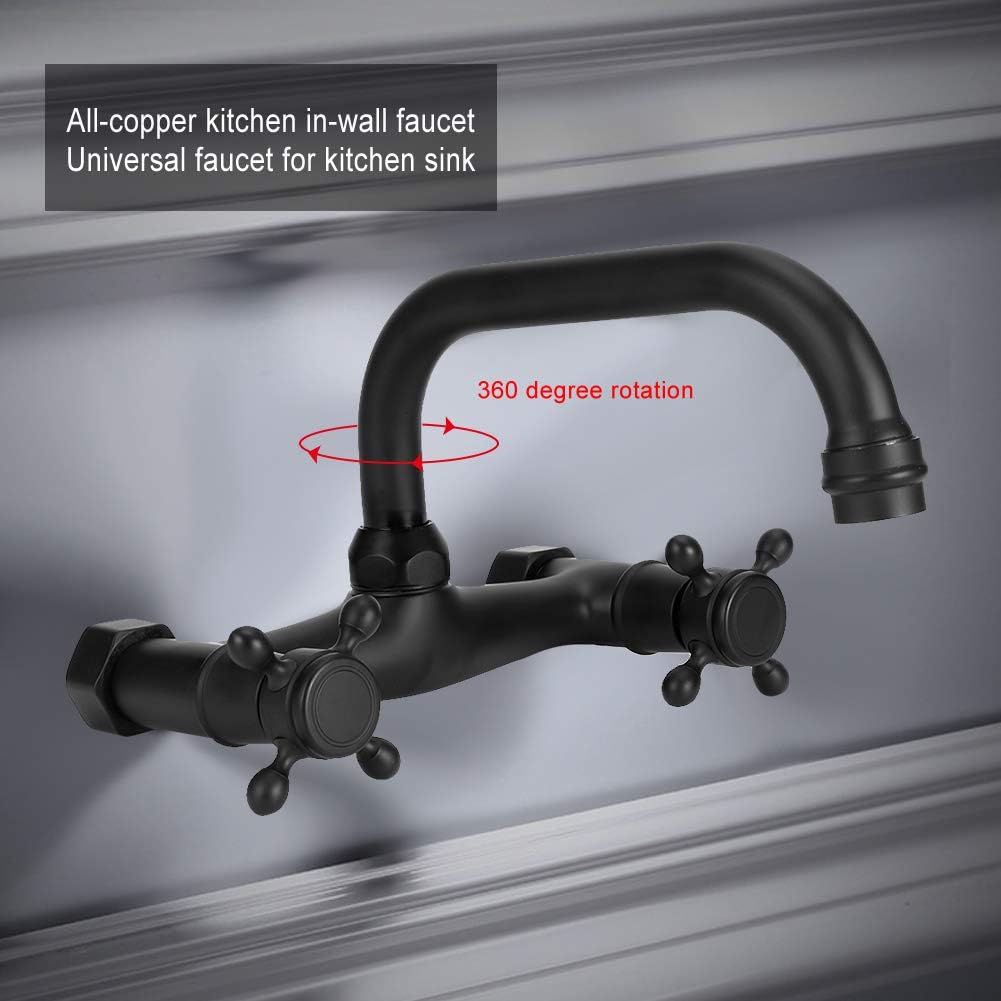 Tomotato Wandmontierter Wasserhahn Kupfer Küchenarmatur Badewanne Wasserhahn Doppelgriff Heiss und K