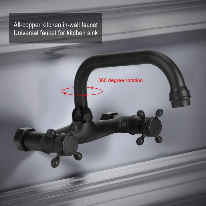 Tomotato Wandmontierter Wasserhahn Kupfer Küchenarmatur Badewanne Wasserhahn Doppelgriff Heiss und K