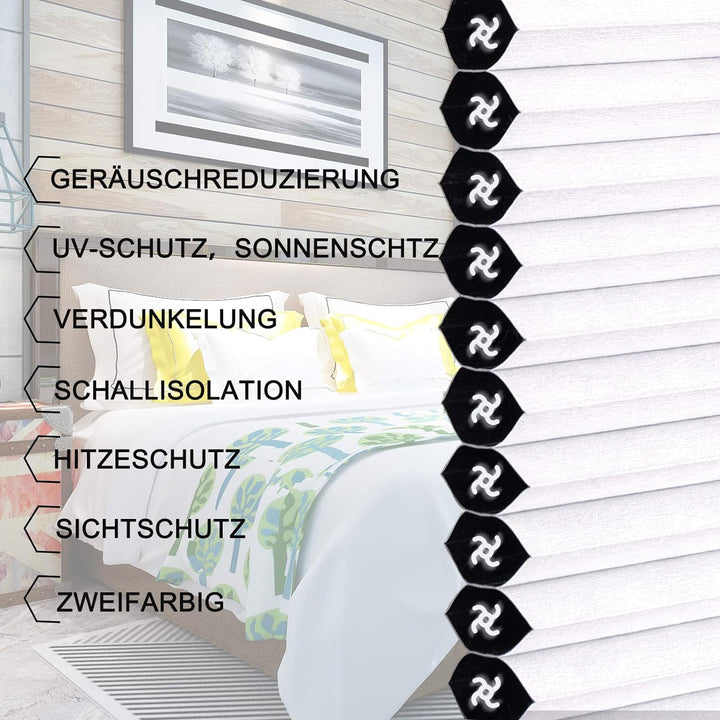 WOLTU Wabenplissee ohne Bohren Verdunklung Thermo Doppelplissee Klemmfix Zweifarbig 65x130cm Weiss-W