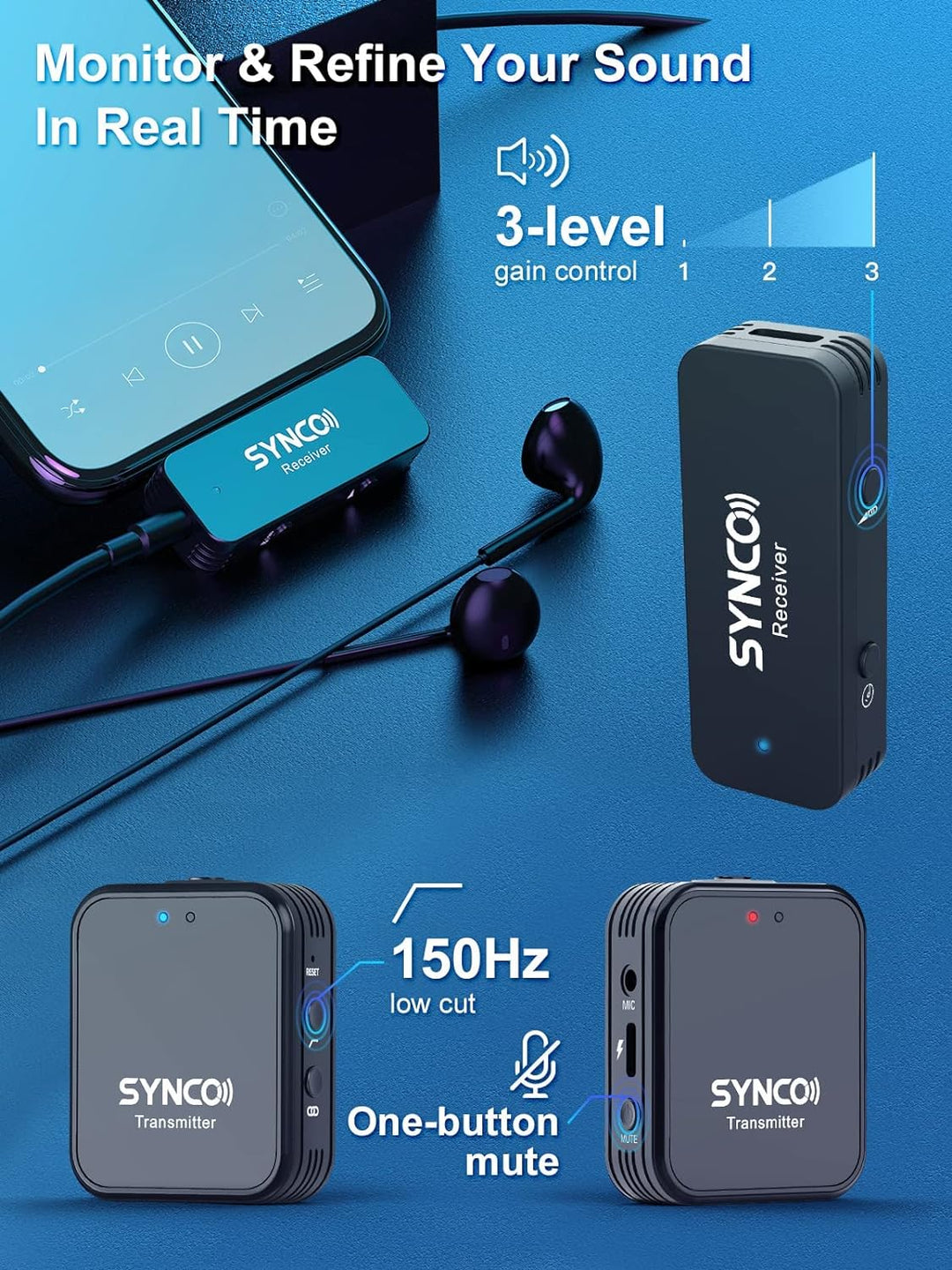 SYNCO Wireless-Lavalier-Smartphone-USB-C-Mikrofon 9 kreativ Soundeffekt 2.4GHz 150m Audioübertragung