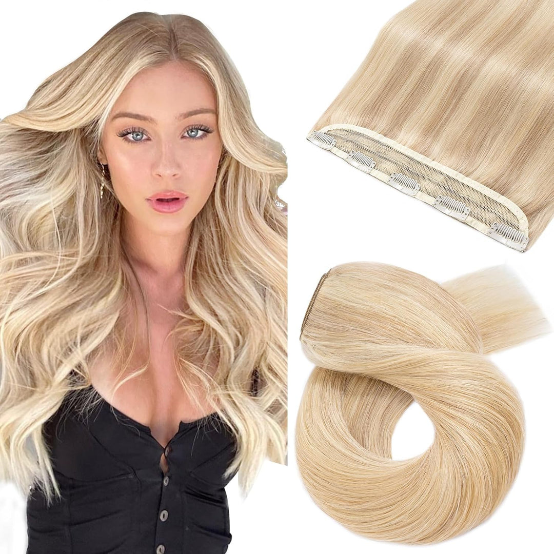 Silk-co Haarteile Echthaar Clip in Extensions Echthaar 1Pc 5Clips Haarverlängerung Weich Natürlich H