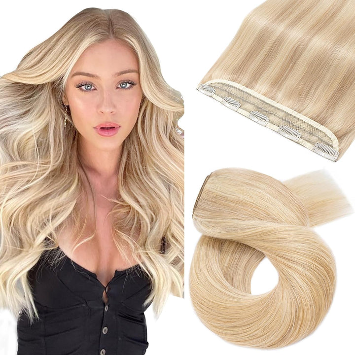 Silk-co Haarteile Echthaar Clip in Extensions Echthaar 1Pc 5Clips Haarverlängerung Weich Natürlich H