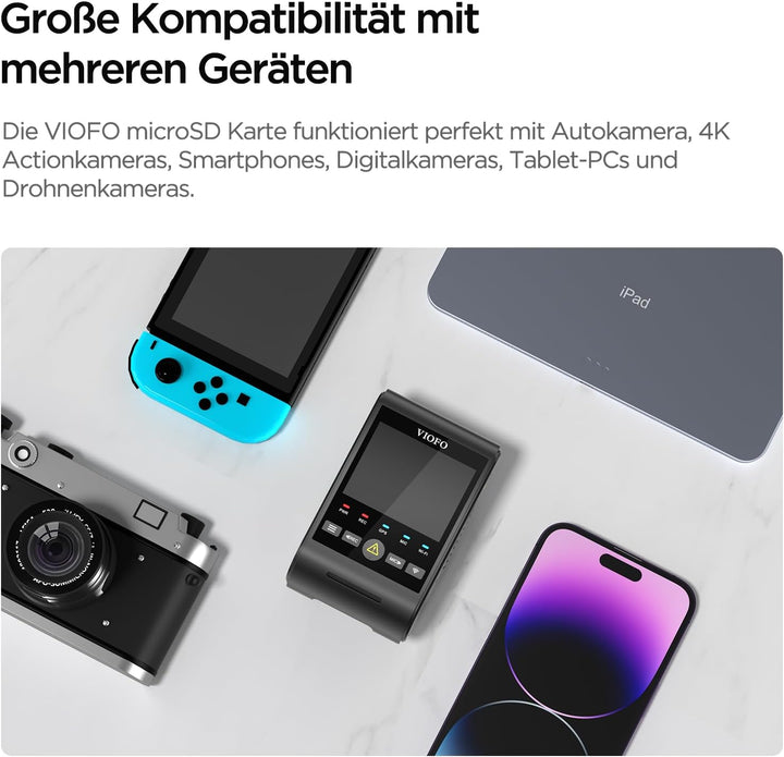 VIOFO 256GB Speicherkarte, hohe Geschwindigkeit mit Adapter U3, Kompatibel für 4K WiFi Dashcam Auto