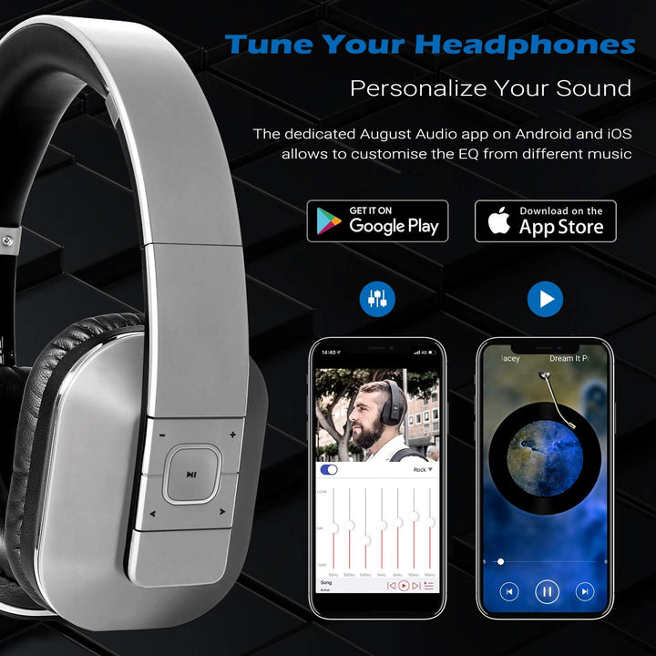August EP650 - Bluetooth Kopfhörer v4.2 NFC mit aptX Low Latency - Stereo Over Ear Headphones mit Au