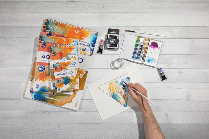 Clairefontaine 975721C - Packung mit 3 Aquarellblöcken Goldline Aquapad A4 geleimt, 50 Blatt weiss 3