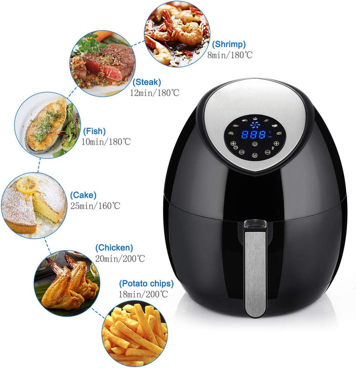 Heissluftfritteuse, Uten 4,5L Fritteuse Airfryer XL Aerofryer mit Digitalem Display, 7 Programms, To