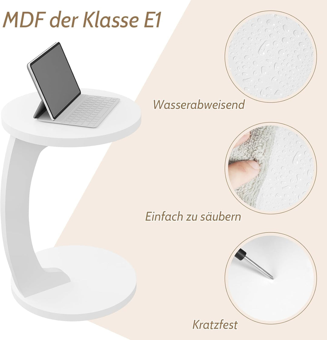 WOLTU Beistelltisch C Form, Couchtisch rund, Sofatisch Kaffeetisch Wohnzimmertisch Abstelltisch, Kle