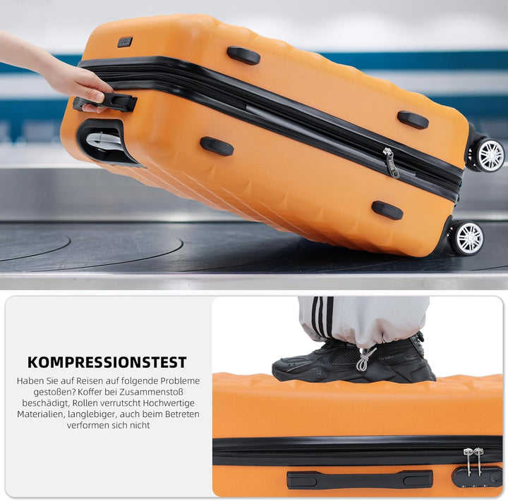 BEIBYE Zwillingsrollen 2066 Hartschale Trolley Koffer Reisekoffer Gepäck M-L-XL-Set (Orangen, Set) O