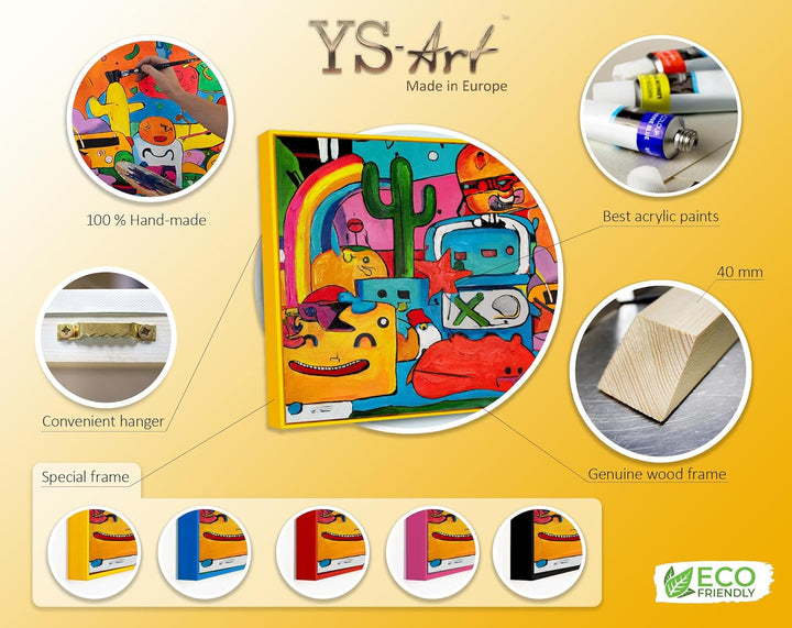 YS-Art Pop Art Abstrakt Acryl Gemälde auf Leinwand Farbenfrohe Welt handgemalt Wandbilder Wohnzimmer