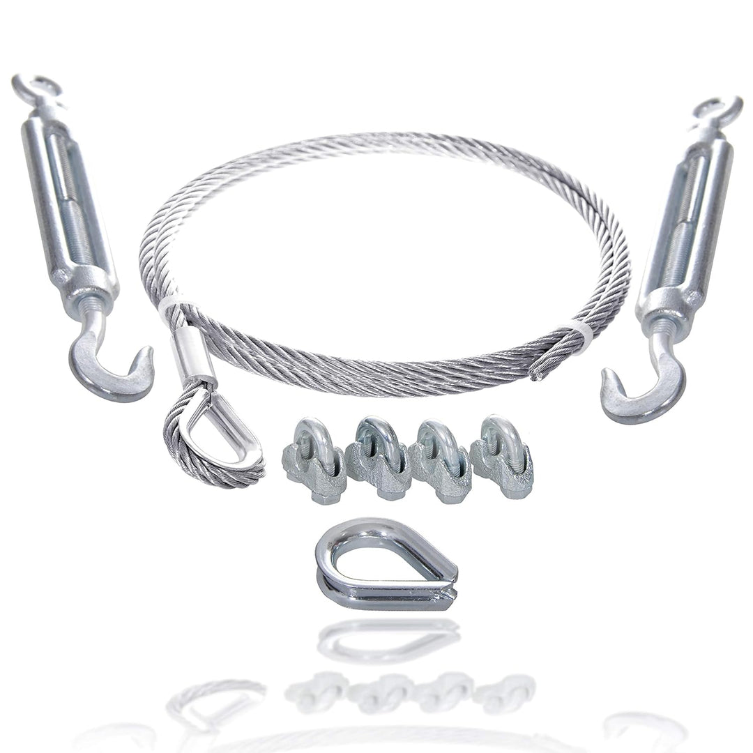 Drahtseile24 Drahtseil Set mit 4x Drahtseilklemmen, 1x Kauschen & 2x Spannschlössern | Stahlseil spa