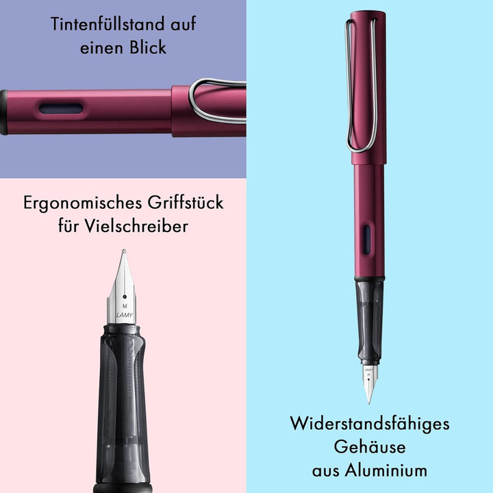 LAMY AL-star Füllhalter 029 – Füller aus Aluminium in der Farbe Dunkelviolett mit transparentem Grif