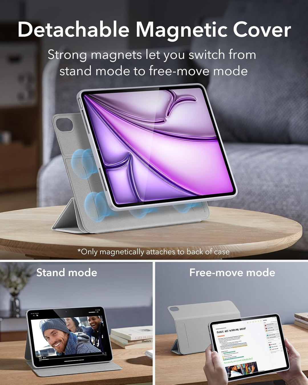 ESR für iPad Air 13 Zoll M2 Hülle, iPad Air 2024 Hülle mit Stifthalter, abnehmbare magnetische Abdec