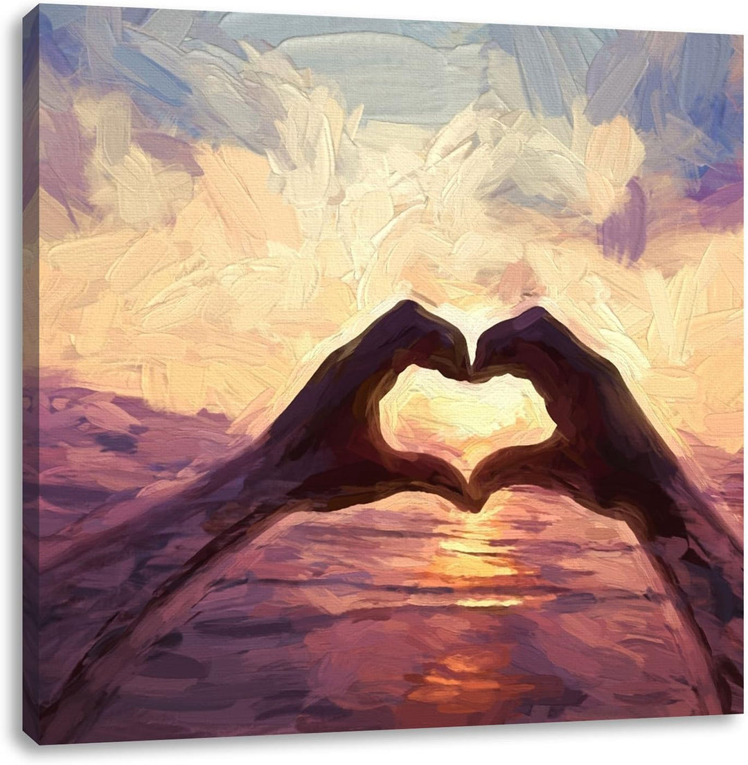 Hände zu einem Herz geformt, Format: 70x70 als Leinwandbild, tolle Bilder fertig auf Holzrahmen gesp