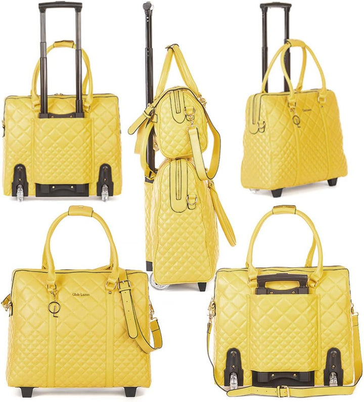 Bowatex Luxus Damen Schulter Gurt Laptop Akten Rollen Trolley + Handtasche Gelb