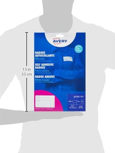 Avery – 150 Namensschilder bedruckbar für Textilien, aus weissem Polyester, Format 80 x 50 mm, Tinte