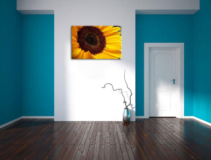 grosse anmutige Sonnenblume schwarz/weiss auf Leinwand, XXL riesige Bilder fertig gerahmt mit Keilra