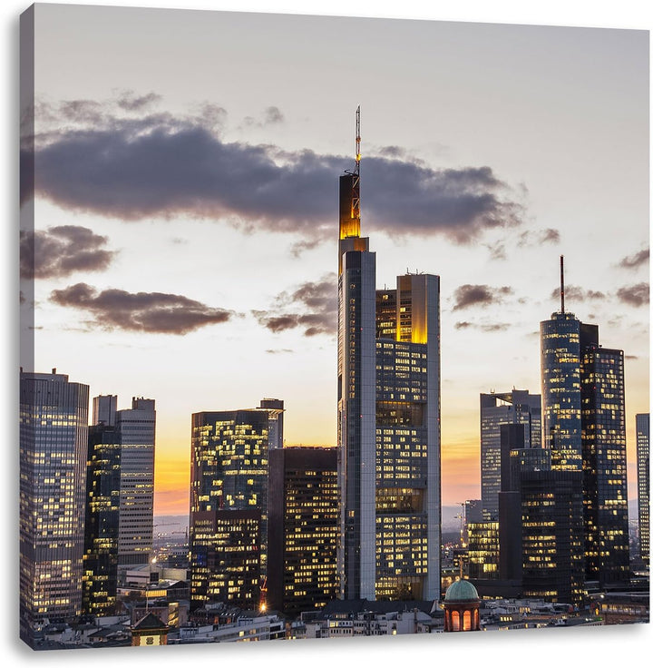 Pixxprint Wolkenkratzer bei Sonnenuntergang, Format: 70x70 auf Leinwand, 70x70