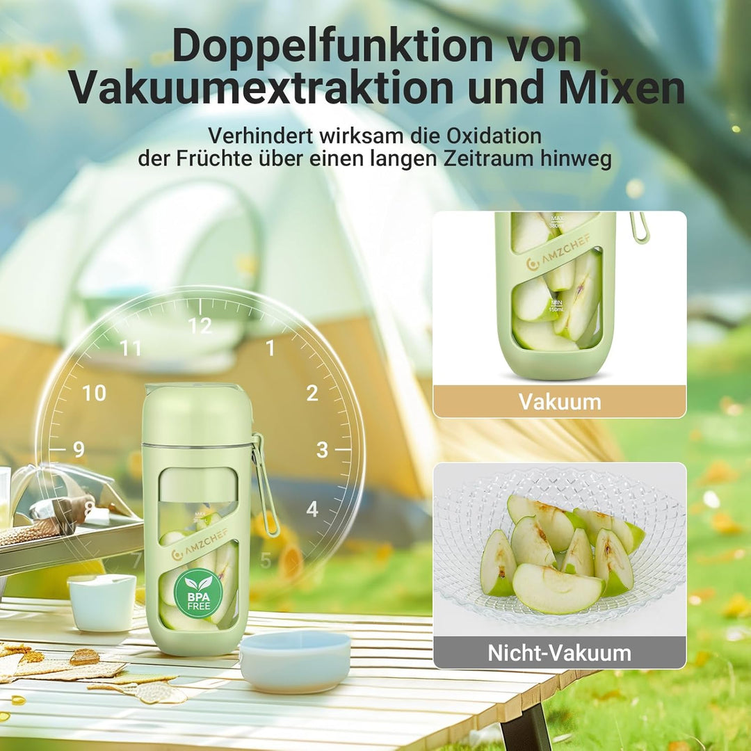 AMZCHEF Vakuum Smoothie Maker, Tragbarer Mixer für Milchshake, Saft, Smoothie - 380ml Vakuum Antioxi