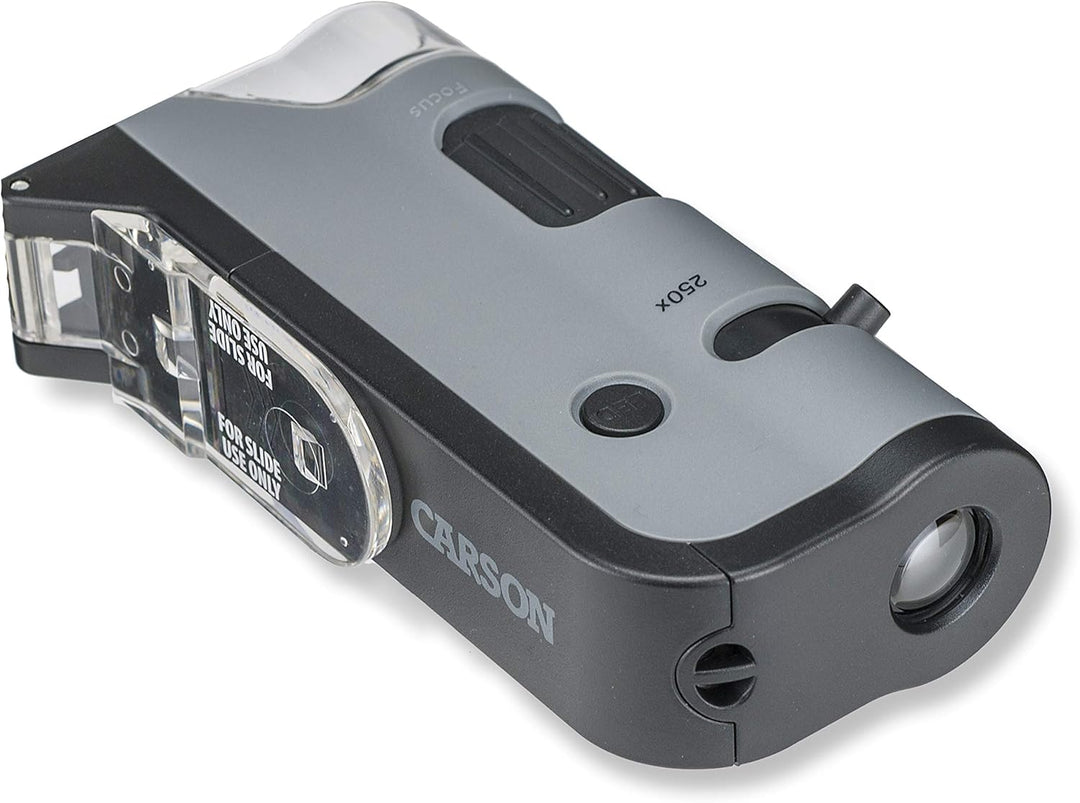 Carson MicroFlip 100x-250x Taschenmikroskop mit Smartphone-Adapter für Fotos und Videos - 4er Set (M