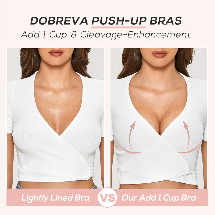 DOBREVA Damen Push Up BH Mit Spitze Gepolstert Plunge Bügel Vollschalen BHS Gemoldete Cups 70C Beige