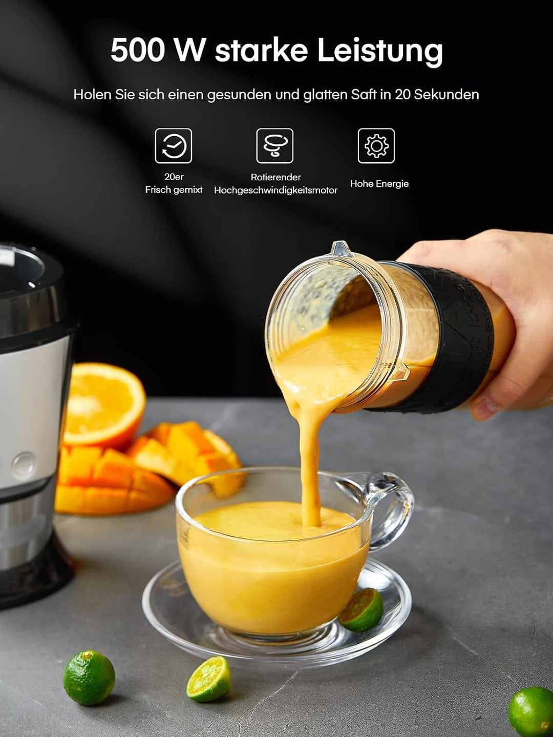 HOUSNAT Smoothie Maker To Go, 500W Standmixer Mixer Kaffeemühle 280ml, Blender Elektrisch mit 2 Trit